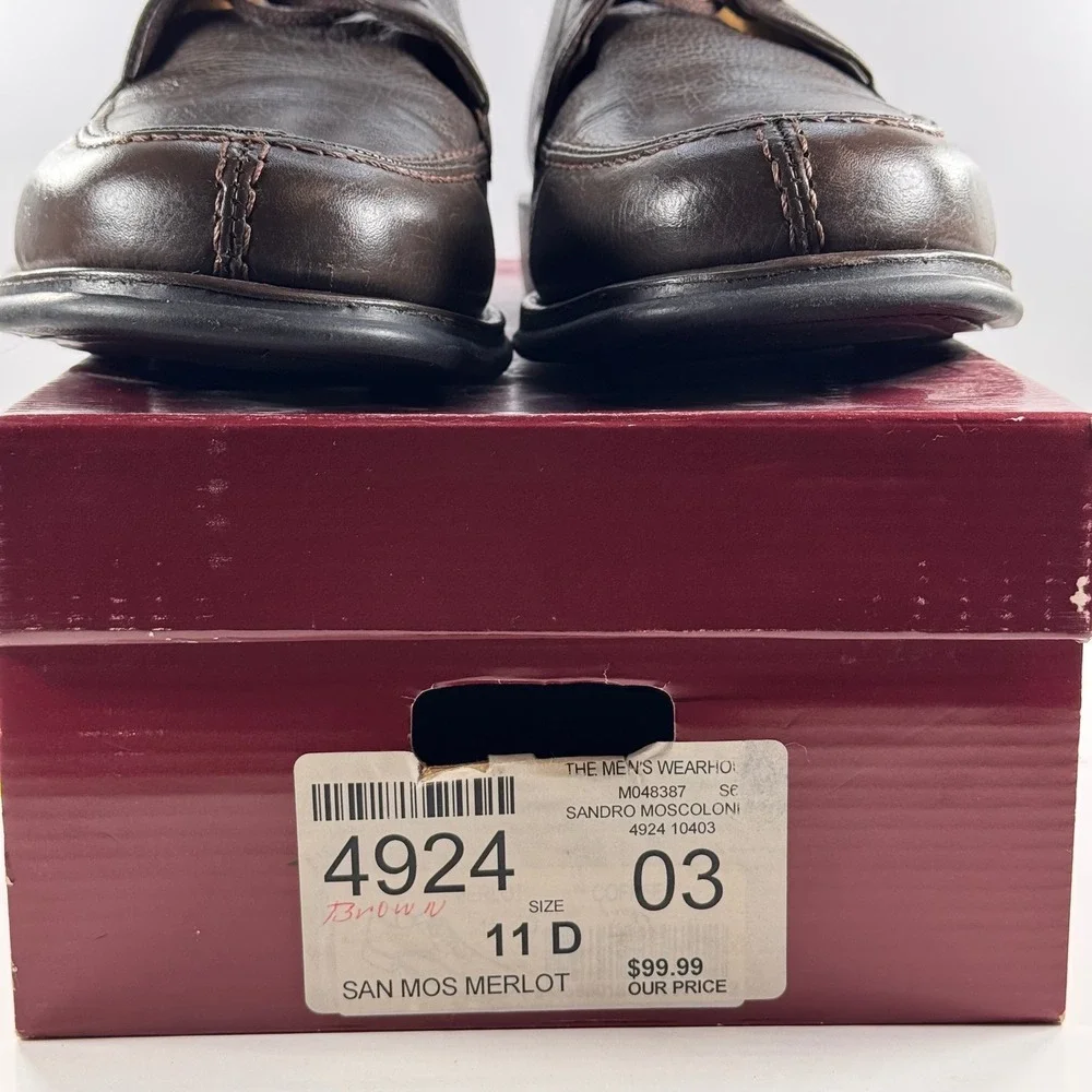 Sandro Moscoloni Vineyard Merlot Brown Pebbled Leather Moc Toe Oxfords Mens 11 D
